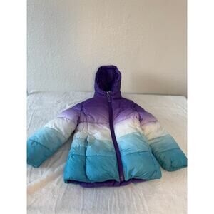 Snozu Kids Puffer Jacket 4T – Purple Teal Ombre Faux-Fur Lined Hooded Coat